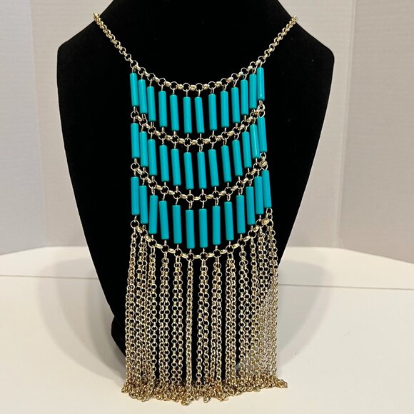 Jewelry - Turquoise Chain Boho Fringe Statement Necklace STUNNING!‎